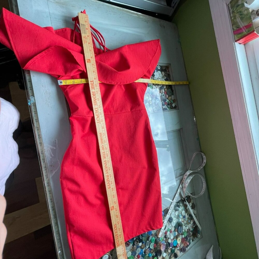 Selfie Leslie Bodycon Mini Dress Strappy Red Ruffle Bombshell Womens Small NWT - Picture 8 of 8